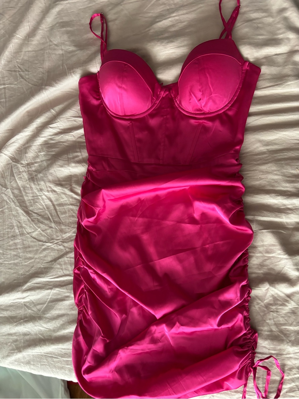 Oh Polly Hot Pink Ruched Bodycon Mini Dress - Picture 4 of 4
